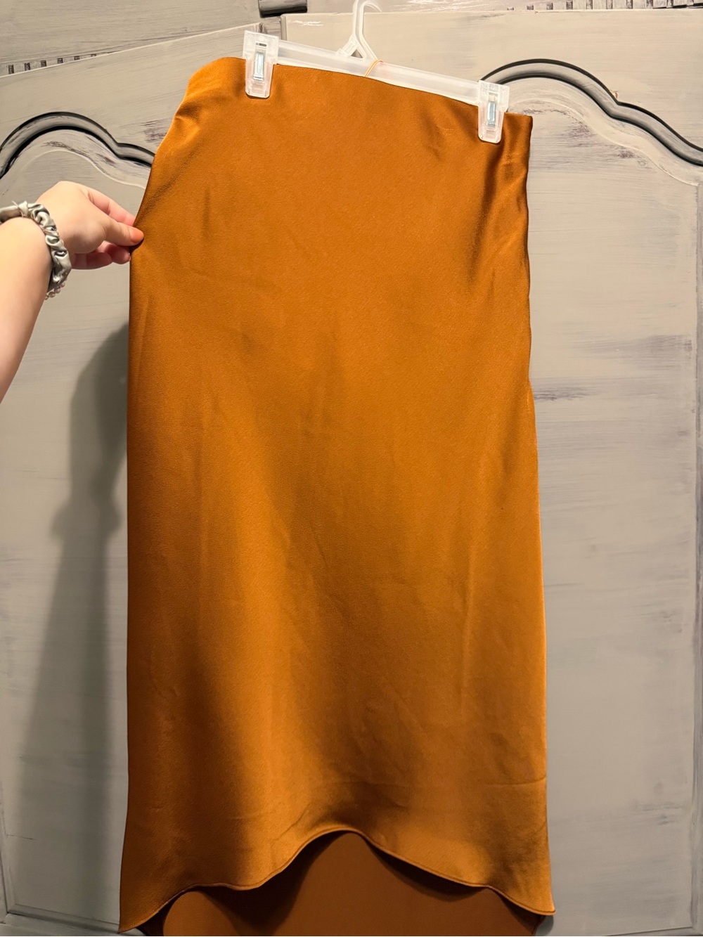Skies Are Blue Midi Slip Skirt in Rust Orange